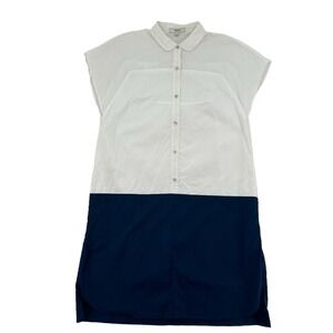 Madewell Shirtdress Blue/White Vista Shift Knee Length Cap Sleeve Pockets  Sz S